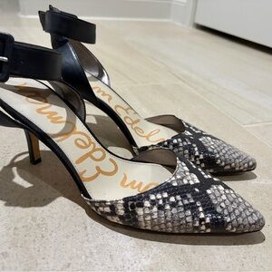 Sam Edelman Black and Cream Snake Print Heels